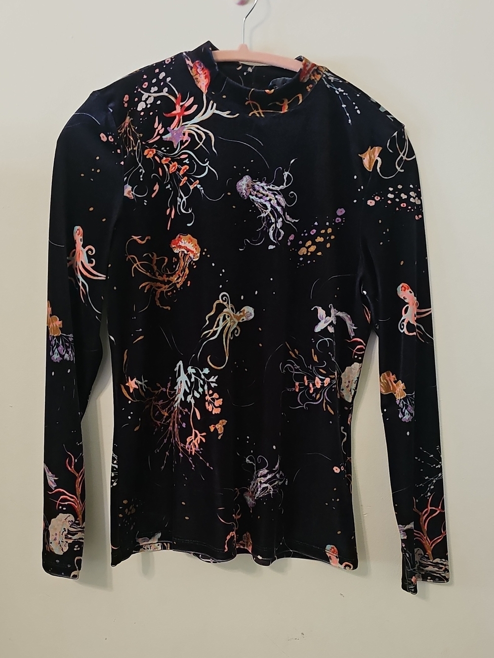 Modcloth Black Long-Sleeve Top with Colorful Jellyfish Print